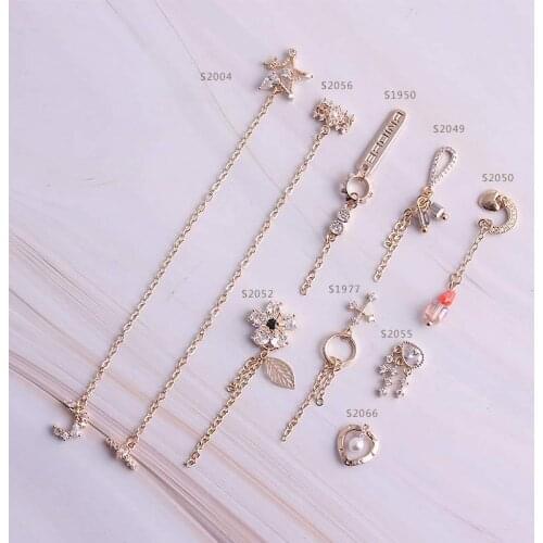 Latest 5pcs nail art zircon long chain pendant decorations flower/heart/cross design nail zircon gemstone nail zircon supplies