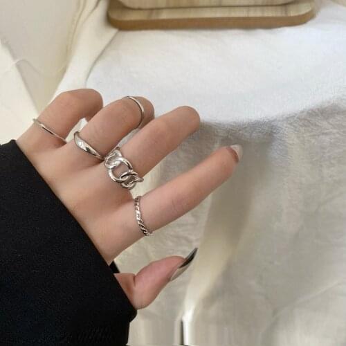 5Pcs New Trendy Finger Gold Silver Color Rings Set for Women 2021 Classic Circle Open Ring Simple Jewelry Gift To Friends