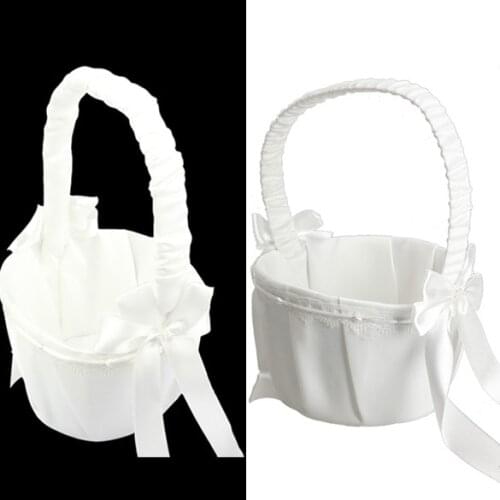 Bow Wedding Ceremony Party Love Case Satin Flower Girl Petal Basket For Ceremony