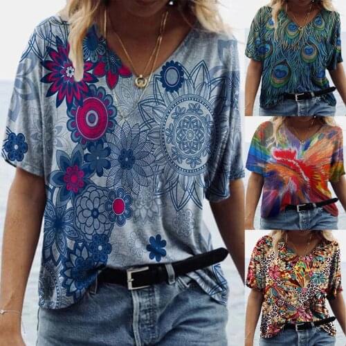 3xl Plus Size Blouse For Women Summer Printed Short Sleeve Crew-neck Tunic Shirt Casual Round Neck Top Blusas Mujer De Moda 2021