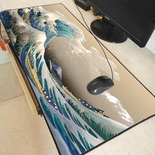Mairuige Great Wave Large Gaming Mouse Pad Gamer Locking Edge Keyboard Mouse Mat Gaming Desk Mousepad for CS GO LOL Dota Game