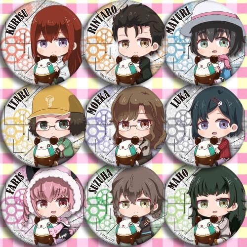 Brdwn Steins Gate 0 Okabe Rintarou Shiina Mayuri Hashida Itaru Makise Kurisu Shining Finger Urushibara Ruka Cosplay Badge