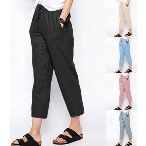 Womens Summer Solid Color Pants Loose Button Decorate Pocket Leisure Time Trousers High Waist Casual Long Pants Korean Stylish
