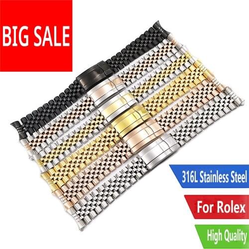 CARLYWET 19 20mm Hollow Curved End Steel Jubilee with Oyster Clasp Watch Band For Rolex GMT Daytona Datejust Submariner Seiko