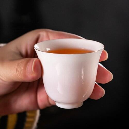 Tea cup tea bowl transparent lanolin jade porcelain single cup ceramic home tea cup Master Cup Kung Fu tea set custom logo