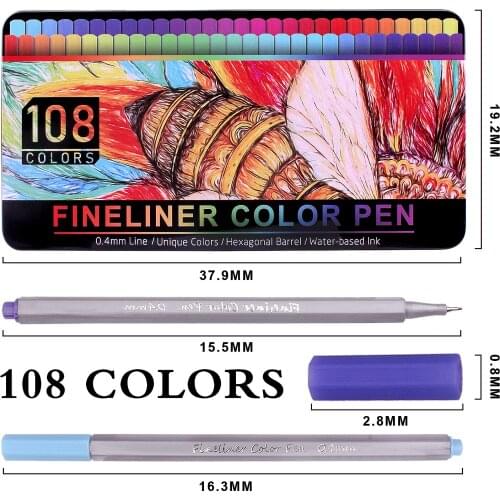 Fineliner Color Pen 108 Colors Per Set Colorful Ultra Fine 0.4mm Felt Tips In 108 Individual Colors Porous Point Marker Drawing