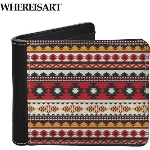 WHEREISART Ethnic Tribal Printed Women ID Bank Card Holder PU Leather Men Moneyclip Wallet Small Coin Purse for Male Porte Carte