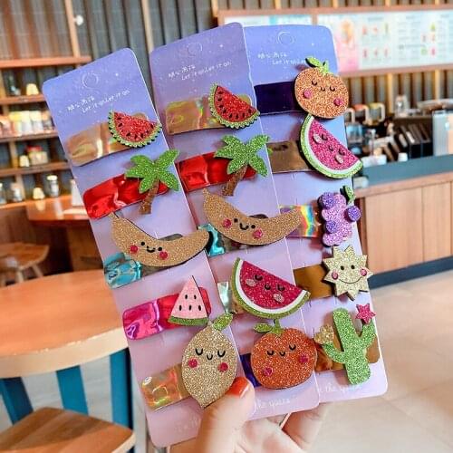 5/10 Pcs/Set Children Cute Shiny Fruit Cartoon Ornament Hair Clips Girls Lovely Knitting Barrettes Hairpins Kid Hair Accessories