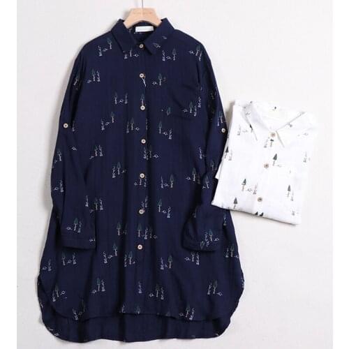 Japan Style Mori Girl Double Layer Cotton yarn Long Sleeve Shirt Spring New Print Women Blouse