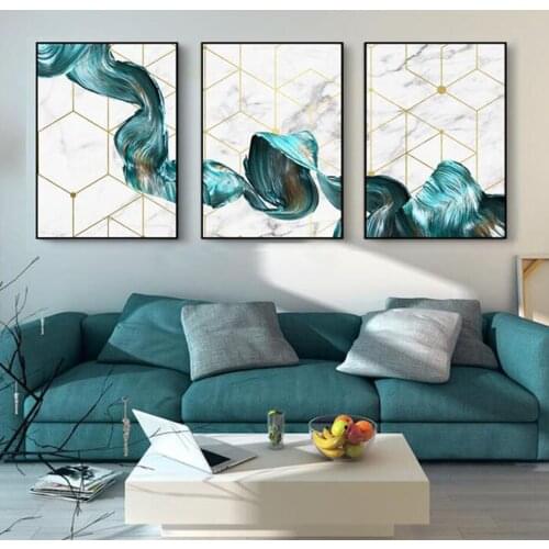 Modern Abstract Blue Geometric Marble Background Nordic Canvas Painting Wall Art Pictures Over the Sofa Home Interior Decoration