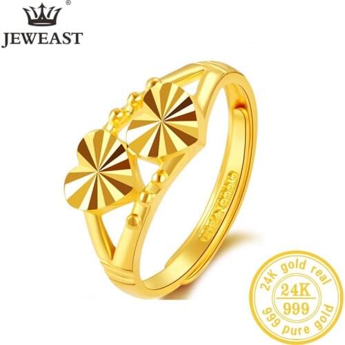 JLZB 24K Pure Gold Ring Real AU 999 Solid Gold Rings Shiny Heart Beautiful Upscale Trendy Classic Jewelry Hot Sell New 2020