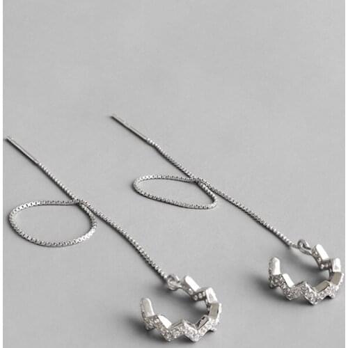 925 Sterling Silver Cubic Zirconia Half Round Long Tassel Earrings for Women Girl Party Birthday Gift Drop Earring 925 Jewelry