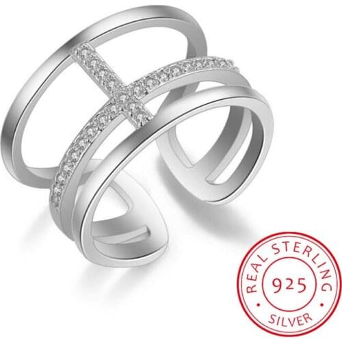 Hot new 925 sterling silver fashion simple opening ring Korean double-layer cross ring fashion tide flow high quality