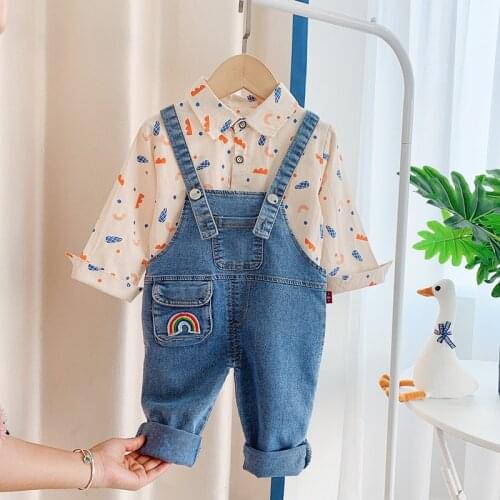 LISUNNY 2021 Spring Baby Boys Clothing Sets Kids Casual Clothes Printed Shirt Bib Jeans Toddler Infant Children Costume