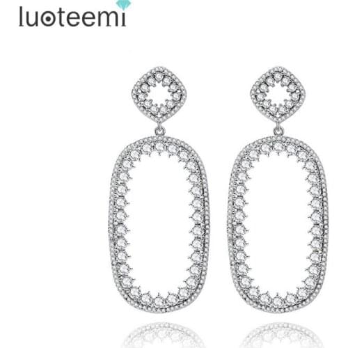 LUOTEEMI white gold-Color Vintage Geometric Cubic Zirconia Drop Earrings For Women New Design Fashion Wholesale Brinco