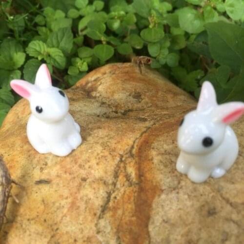 Small Rabbit Animal Garden Ornament Miniature Figurine Plant Pot Fairy Cute Synthetic Resin Hand-painted Cute Mini Rabbit
