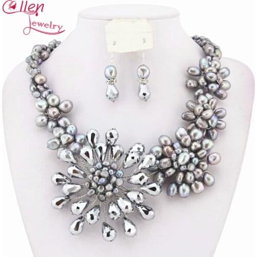 Fashion Pearl Necklace Set African Beads Costume Bridal Jewelry Sets Pearl Jewelry Set Crystal Necklace W6843