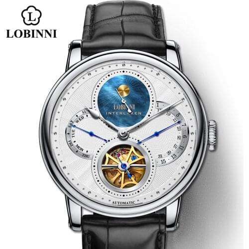 Lobinni Seagull Movement Automatic Men Watch Genuine Leather High Quality Men Mechanical Watch Skeleton Business horloges mannen