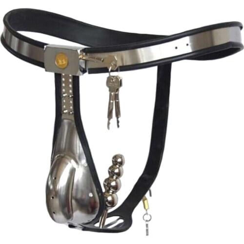 Stainless Steel Male Chastity Belt with 4-Ball Anal Plug Metal Underwear BDSM Bondage Restraint Chastity Cage Device Sex Toys