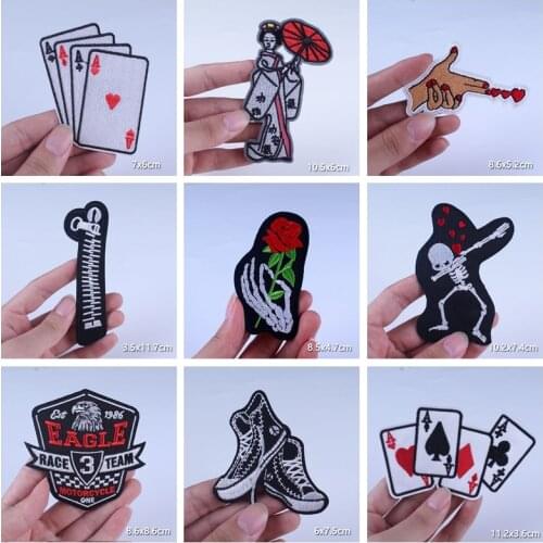 Zipper Diamond Patches For Clothing Skull Rose Iron On Patches On Jacket Hippie Patch On Clothes Appliqued Stripes For Clothing