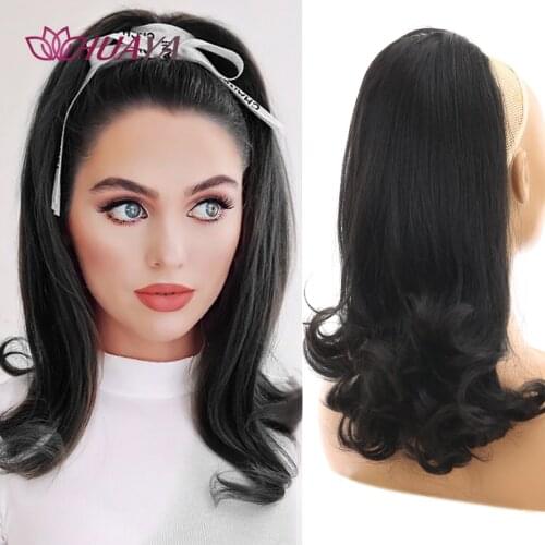 HUAYA Tail Warping Synthetic16" Natural Straight Hairpiece With Two Plastic Comb Drawstring Black Ponytail Hair Extension