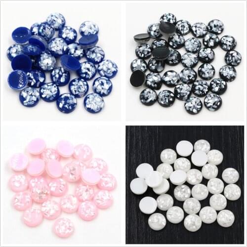 New Style 40pcs 8/10/12mm 4 Colors Built-in Real Shells Style Flat back Resin Cabochons Fit 8/10/12mm Cameo Base Cabochons