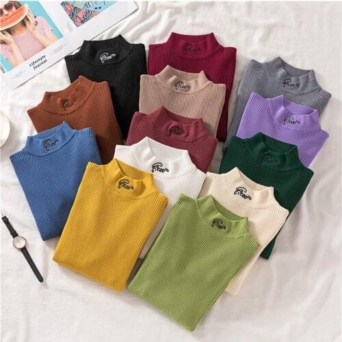 Autumn and Winter Womens Sweaters Fashion Mock Turtleneck Pullovers Casual Woman Sweaters Knitted Slim Embroidery Lady Sweaters