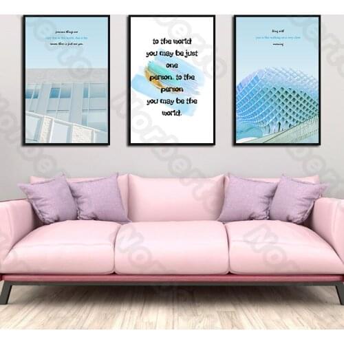 Modern Architecture Canvas Painting Wall Light Color Building Simple Words for Living Room Bedroom Restaurant Wall Decoration