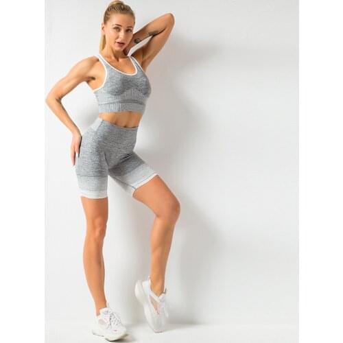 Running sports bra set seamless yoga wear female summer European and American fitness tight yoga shorts set