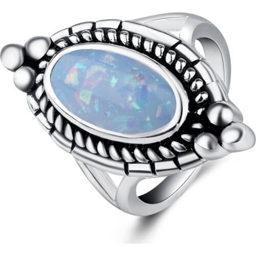 Wedding Rings for Woman Delicate Crystal Oval Ring White Gold Bohemian 925 Silver Retro Flower Shape Jewelry Accessories