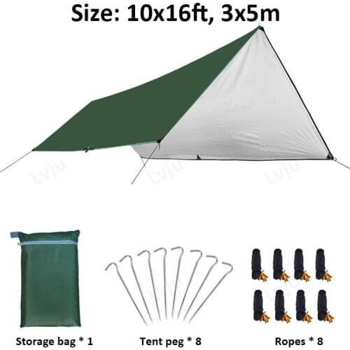 Lvju 3x5m Awning Waterproof Tarp Tent Shade Ultralight Garden Canopy Sunshade Outdoor Camping Hammock Rain Fly Beach Sun Shelter