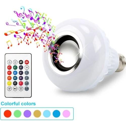 Smart E27 12W RGB Bluetooth Speaker LED Bulb Light Music Playing Dimmable Wireless Led Lamp With 24 Keys Remote Control