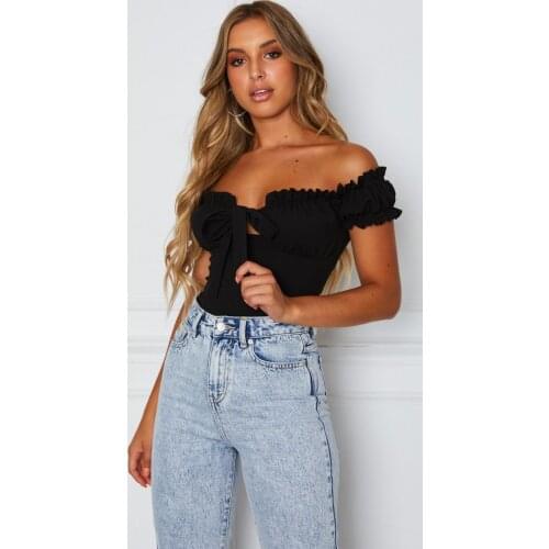 Hot Sale 2020 Summer Solid Color/Polka Dot vintage new women shirts puff sleeve Off Shoulder Front Bandage sexy Slim Blouses