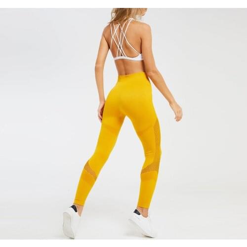 Black Yellow Pink Seamless Fitness Women Leggings Fashion High Waist Elastic Push Up Ankle Length Leggings