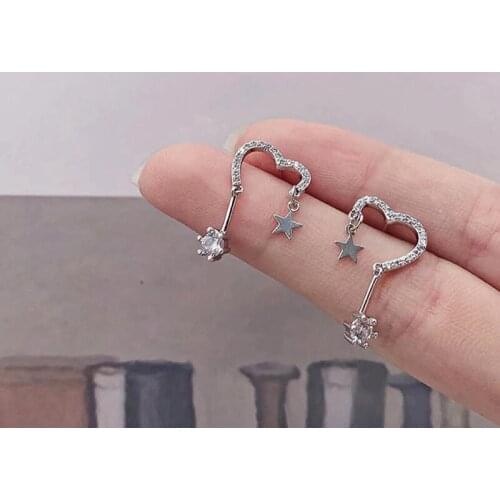 New Sale Stars Earring Charm 925 Sterling Silver Hearts Design Swing Clear Zircon Stud Earrings For Women Jewelry