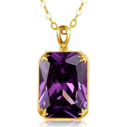 Szjinao Gold Pendant For Women Real 925 Sterling Silver 14K Gold Color Punk Necklace Pendant Rectangle Gemstone Luxury Jewelry