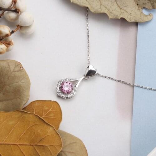 Buyee 925 Sterling Silver Fashion Necklace Women 6.5mm Round Pink Stone Lucky Eye Necklace for Women Luxury Wedding Jewelry