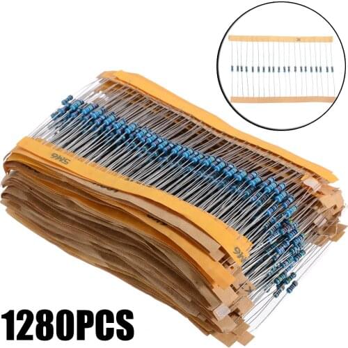 1280pcs New Electrical Metal Resistor 64 values 1 ohm - 10M ohm 1/4W Metal Film Resistors Assortment Kit