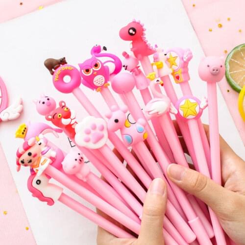 20PC Cartoon Gel Pen Cute Super Cute Creative Girl Stationery Carbon Pen Shape Bag Pen All Yellow All Pink All Black All Green