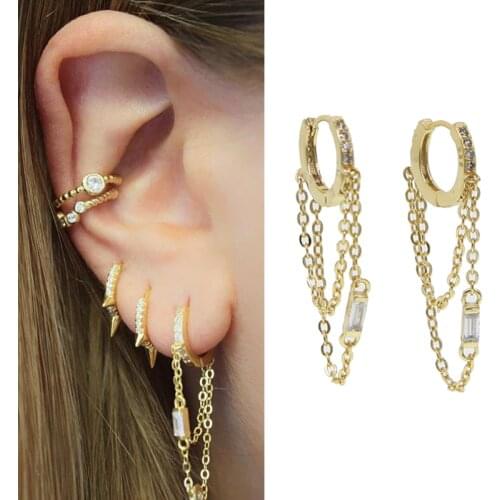 2020 wholesale price chain tassel small hoop earring 3 color Romantic cz round circle elegance cheap fashion women charm JEWELRY