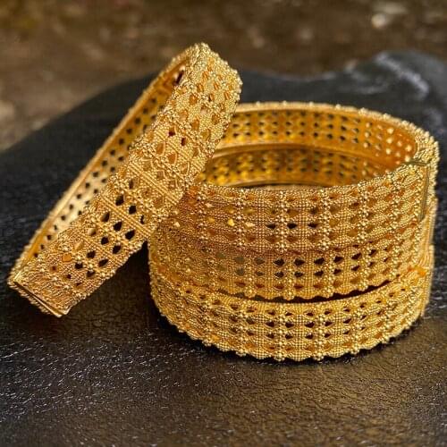 4pcs/lot Saudi Arabia Wedding Gold Bangles for Women Dubai Bride Gift Ethiopian Bracelet Africa Bangle Jewelry 24k Charm