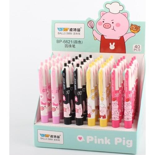 40 pcs/lot Cartoon Pig 4 Colors Ballpoint Pen Cute Press ball pens School Office writing Supplies Stationery Gift