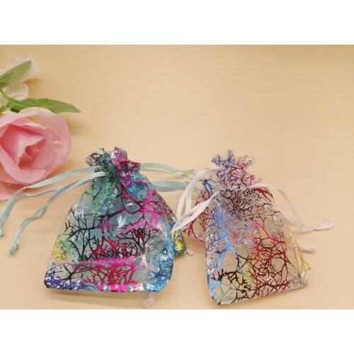 500pcs Colorful Coral Striped Organza Bag Drawstring Pouch Gift Bag for Cloth Christhmas Wedding Jewelry Storage Packaging Bags