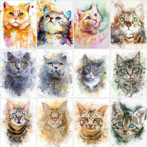 Huacan Diamond Mosaic Beads Embroidery Cat 5D DIY Diamond Art Painting Kits Animals Rhinestone Pictures Creative Hobbies