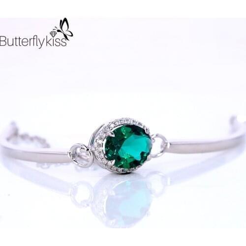 BK Genuine Gold 585 Bracelet 18K Oval Charm Crystal Bracelets For Women Lab Grown Emerald Like Natural Emerald Women Bracelets