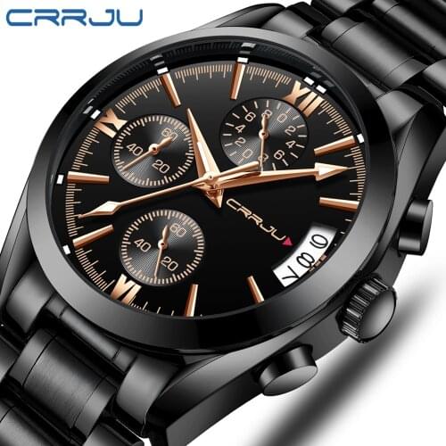 CRRJU Fashion Brand Men Watch Chronograph Full Steel Business Quartz Clock Military Sport Waterproof Watch Man Relogio Masculino