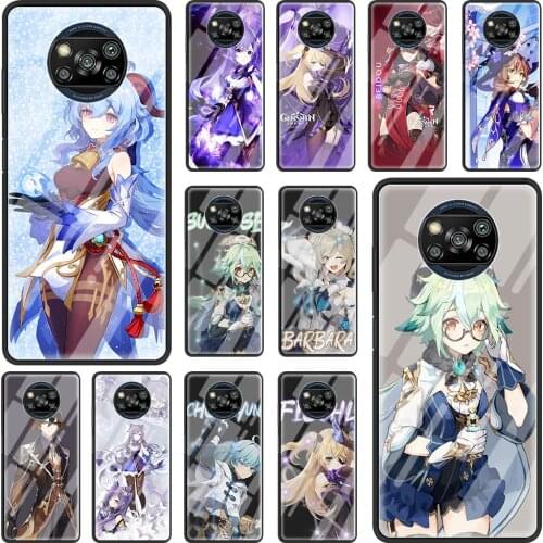 Case For Xiaomi Poco X3 NFC 6.67 inch Phone Cover Note 11 10 Lite 9T 10T Pro CC9E Glass Shell Bumper Genshin Impact Game Cute