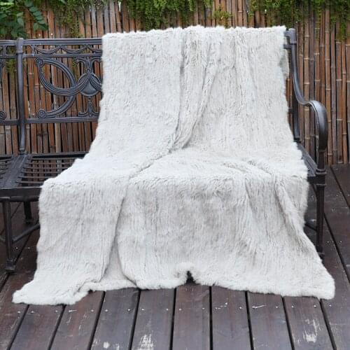 CX-D-10D Light Grey Genuine Rabbit Fur Hand Knitted Fur Blanket Winter Throw