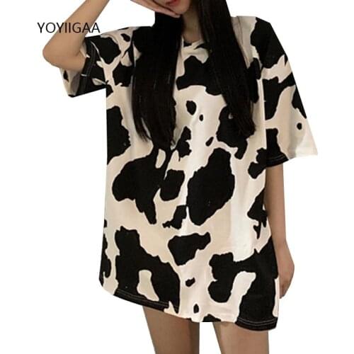 Cow Print T-shirt Summer Womens T Shirt Streetwear Tops Female Tshirts Oversized Short Sleeve Liades Girls T-shirts Basic Tops