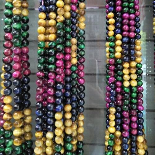 Good Quality Colorful Tiger Eye Stone Beads Mixed Colors Round Loose Beads DIY Jewelry Bracelet Bead 4mm 6 mm 8 mm 10mm 12 mm
